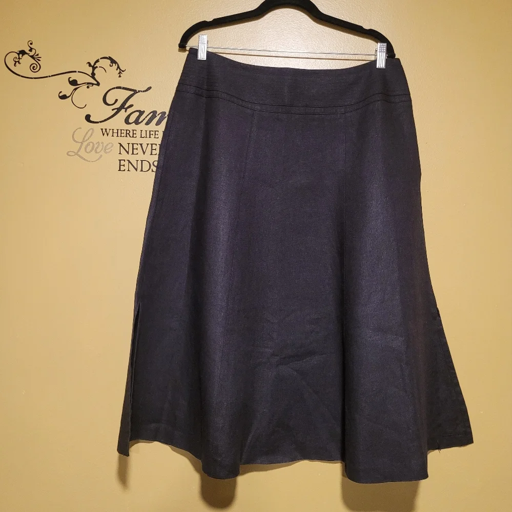 Talbots Black Peite Midi A-Line Side Slits Skirt - Picture 1 of 8